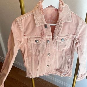 Pink distressed Lucky Brand jean trucker jacket